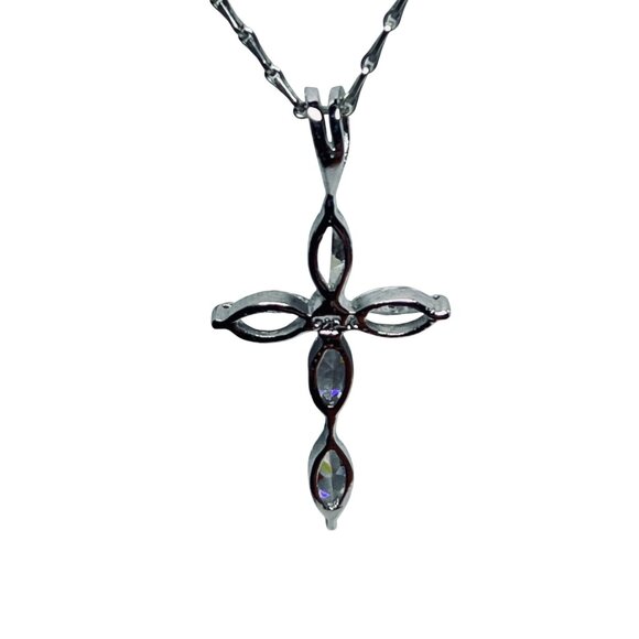 Sterling Silver Chain Necklace W/Sterling & Clear Crystal Cross Pendant (5821) - Picture 5 of 6